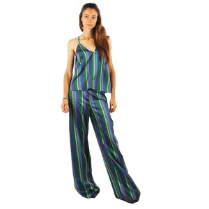 Contemporary Elegance V Neck Striped Tank in Multicolor with Chic Pants Ideal for Fashionable Outings and party cocktails