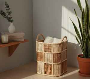 Panier de rangement écologique en rotin naturel de grande capacité pour la décoration intérieure et l'organisateur de blanchisserie disponible en vrac - Product Image 4