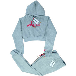 Ensemble de vêtements de sport pour femmes 65% coton 35% Polyester polaire haut court à capuche veste survêtement pantalon pour adultes RBI marque conception personnalisée - Product Image 1