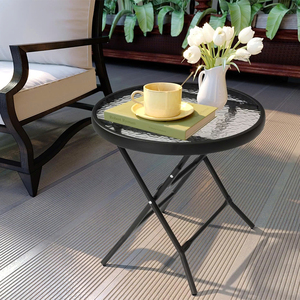 Mesa de centro plegable de cristal de metal redonda para interiores Sukavina - Product Image 3