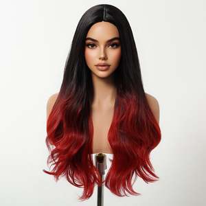DWY High Temperature Fiber Synthetic Hair <b>Wig</b> Jet Black Red Mixed Glueless Body Wave Straight Style 14 Inches Lace High Quality - Product Image 5