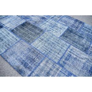 Alfombra Turca Vintage de 6.4x8.5 pies, Alfombra Grande, Alfombra de Lana con Diseño Floral Azul Gris - Product Image 5