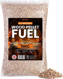 Briquettes de bois de pin premium Munnie 15 kg, combustible supérieur pour fours à pizza, fumoirs, barbecues |   Bois de chauffage 100% pur en bois tendre | - Product Image 1