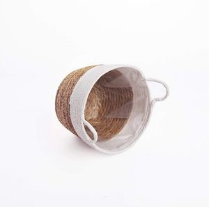 Cesta tejida moderna Macetas decorativas para plantas Macetas rústicas de flores con asas Cesta de plantas blancas - Product Image 2