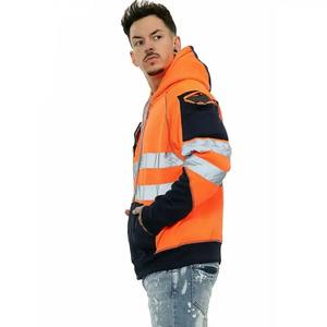 Veste de sécurité haute visibilité en gros Vêtements de travail à capuche zippés orange personnalisés avec caractéristiques réfléchissantes fabriqués en usine - Product Image 3