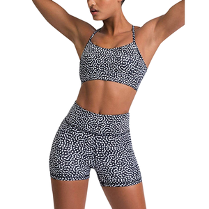 Conjunto de pantalones cortos de Sujetador deportivo personalizable de 2 piezas de alta calidad para mujer, ropa deportiva transpirable de secado rápido para Yoga y gimnasio, cintura media sólida - Product Image 1