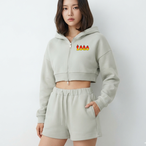 OEM Custom Logo Light Gray <b>Cropped</b> <b>Hoodie</b> Streetstyle Sports Cotton Soft Comfortable Casual Oversized <b>Zip</b> <b>up</b> <b>Hoodie</b> for Women - Product Image 1