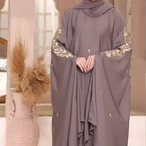 Nueva llegada 2023 Eid Al-Adha lujo Kimono Cardigan bordado Color gris mariposa Abaya paraguas estilo modesto Nidah gasa