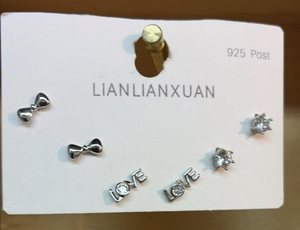 Orecchini a Perno Lianlianxuan Placcati Argento con Fiocco e Zirconi, Gioielli Regalo per Donne, Perno in Argento 925 - Product Image 3