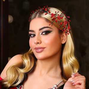 Serre-tête Bridella BHP65 en strass rouge avec fleurs élégantes - Confortable et maintien sûr pour mariages, bals de promo et événements formels - Product Image 1