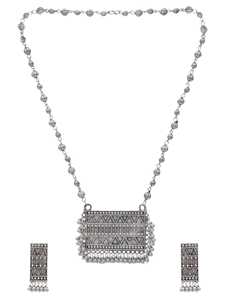 High Quality Oxidised <b>Silver</b> Square Long <b>Necklace</b> <b>Set</b> Cost-Effective <b>Silver</b> Plated Fashion Jewelry with Black Dori <b>Necklace</b> - Product Image 2
