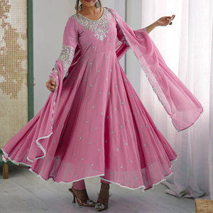 ชุดสلوار คามีซ ผ้าจอร์เจียต์เทียม ตัดเย็บอย่างดี พร้อมผ้าคลุมไหล่ สำหรับผู้หญิง สไตล์อินเดีย/ปากีสถาน เหมาะสำหรับงานแต่งงาน งานเลี้ยง งานพิธีต่างๆ  งานหนัก - Product Image 1