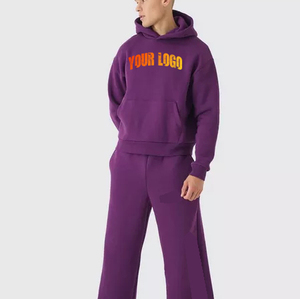 Unisex Casual Baggy 100% algodón polar chándal conjuntos OEM Jogger chándal pantalones de chándal acampanados ropa de invierno de talla grande con capucha sólido - Product Image 2