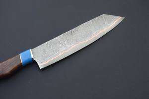 Couteau Santoku japonais de 6-7,9 pouces en acier carbone Damas, fourreau en cuir, forgé à la main, haute dureté, extra tranchant, durable, manche en bois - Product Image 3