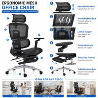 Chaise de bureau ergonomique en maille à dossier haut, pivotante, avec appui-tête réglable, support lombaire et repose-pieds – Fournisseur