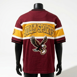 เสื้อรักบี้ผู้ชาย ผ้าคอตตอนผสมโพลีเอสเตอร์ พรีเมียม สีมารูนมัสตาร์ด แผงหน้าอกปักโลโก้ด้วยเทคนิคทาเคิลทวิล เสื้อรักบี้สำหรับผู้ชายสำหรับใส่กับเสื้อโปโล - Product Image 2