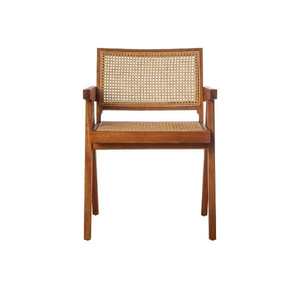 Chaise de salle à manger en teck massif avec rotin tressé, hauteur réglable, super confortable, finition marron, pour appartement, intérieur/extérieur - Product Image 1