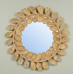 Soporte de ratán de hoja redonda hecho a mano decoración de pared de espejo impresionante diseño contemporáneo para espacios de vida del hogar mejor precio Vietnam - Product Image 1