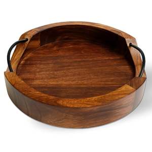 ถาดไม้อะคาเซียพร้อมที่จับโลหะถาดเสิร์ฟทรงกลมสำหรับโรงแรมและร้านอาหารเป็นมิตรกับสิ่งแวดล้อม - Product Image 6