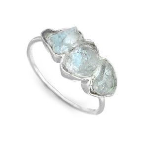 Anillo de tres piedras de alta calidad para mujer, Plata de Ley 925, piedra preciosa aguamarina sin cortar Natural, diseño elegante, compromiso, boda - Product Image 1