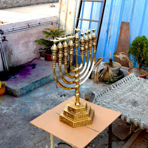 Ménorah à 9 branches plaquée or, bougeoirs en métal, lanternes, décoration intérieure, célébrations juives de Hanoucca, Menora - Product Image 5