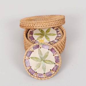 Posavasos de ratán tejido a mano con Incrustaciones de nácar posavasos de ratán redondo para bebidas de Vietnam - Product Image 5