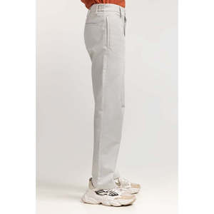 Pantalones Chinos Casuales de Negocios 100% Algodón, Cintura Media, Azul Caqui, con Decoración de Cremallera, Corte Recto MNTRCSS24007-B - Product Image 1