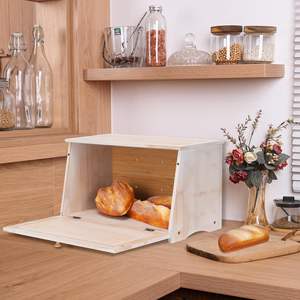 Vintage Large Wood Bread Box <b>for</b> <b>Kitchen</b> Counter, Retro Design Single Layer Bamboo Large Capacity Food Storage <b>Bin</b> (<b>White</b>) - Product Image 3