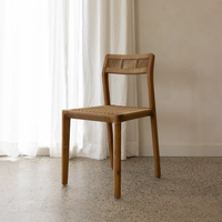 Chaise de salle à manger moderne en teck avec métier à tisser en osier pour la maison Chaise de salle à manger cadre en bois massif avec canne tissée