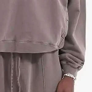 Survêtement à capuche en molleton solide 100% coton pour hommes avec impression personnalisée coupe-vent et respirant couleurs et logo personnalisés - Product Image 4