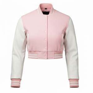 Vestes universitaires courtes pour femmes de qualité supérieure, vêtements décontractés personnalisés, col montant, logo frontal disponible, différentes couleurs personnalisées - Product Image 1