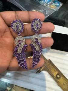 Pendientes de Plata de Ley 925 con tachuelas finas, diamantes naturales y piedras preciosas de amatista, pendientes elegantes con diamantes - Product Image 4