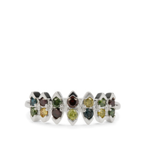 Bague en argent sterling avec diamants multicolores de 0,54 ct, plaquée or 18 carats, bijoux fins tendance - Product Image 2