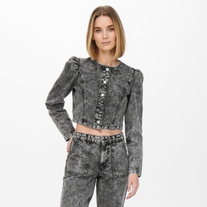 Chaqueta vaquera de moda 2025 para mujer, chaqueta vaquera corta de Color lavado, chaqueta vaquera gruesa y cálida de invierno para mujer, servicio OEM - Product Image 3