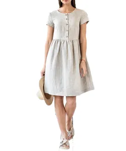 White Casual Wear Linen Dress Women Clothing OEM ODM Custom Size Style Logo Made By Zed Aar Exports