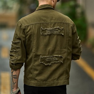 Elegante chaqueta desgastada Premium para hombre, chaqueta vaquera de algodón transpirable con logotipo personalizado, chaqueta vaquera lavada en la parte delantera - Product Image 4