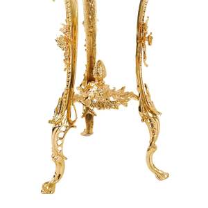 Mesa Auxiliar Redonda Pequeña de Lujo con Tapa de Mármol y Base de Pedestal Tallada a Mano con Hojas Doradas Ornamentales para Decoración de Esquinas de Palacios Reales - Product Image 4