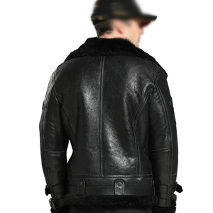 Veste en cuir véritable marron à col long en fourrure de mouton douce et polie à la main, style vintage, hiver, tendance masculine, design en peau de mouton - Product Image 5