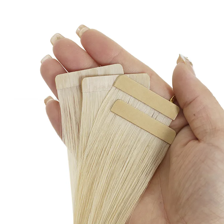 Grosir 100% kutikula selaras Virgin manusia Rusia natural Tape dalam ekstensi rambut 100% rambut manusia