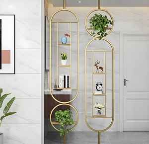 Paravent suspendu à 2 panneaux |   Étagères murales intégrées en fer doré modernes |   Décoration intérieure durable et facile à installer - Product Image 1