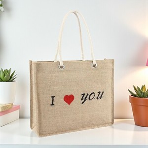 NaturesTouch Sac fourre-tout en jute personnalisé pour femmes Fermeture à glissière écologique Style de mode vintage Réutilisable pour les promotions de shopping - Product Image 1