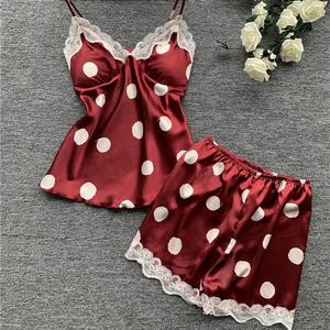 Pijamas Cortos de Verano para Mujer, Transpirables, de Seda Helada, Manga Corta, Cintura Elástica, Cuello en V, de Poliéster - Product Image 5