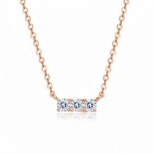 Collar de Barra de Moissanita de 3.75mm, Plata de Ley 925, Collar con Colgante de 3 Piedras con Corte Brillante, Cadena Delicada, Joyería para Mujer - Product Image 3