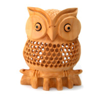 Statuette d'hibou en bois naturel, faite à la main, design zen asiatique, taille personnalisée, décoration intérieure pour [Nom de la marque] - Félicitations