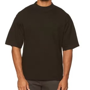 T-shirts personnalisés pour hommes coton Streetwear surdimensionné côtes col rond en détresse broderie Patch goutte épaule t-shirt vierge - Product Image 5
