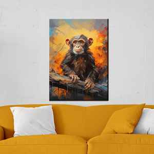 Obra de arte impresa en lienzo: decoración de pared abstracta con diseño de mono, arte animal, estirado sobre lienzo - Product Image 1