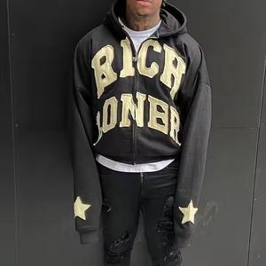 Streetwear homme personnalisé lettres de broderie en détresse lavé à l'acide 600GSM 100% coton épais thermique français éponge sweats à capuche hommes - Product Image 6