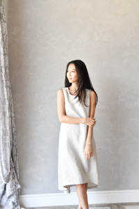 Classic Linen Flax Sleeveless Women's Dress Elegant Slim Fit Long Smock <b>Racer</b> Back Custom Loose Casual Natural Waistline Woven - Product Image 2