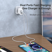 Chargeur mural 20W avec prise EU, 2 ports USB C et Type A, adaptateur PD 3.0 pour téléphone, tablette, chambre d'hôtel, comptoir, boutique