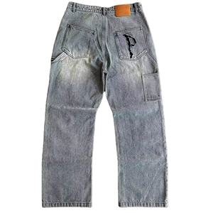 Pantalones vaqueros lavados con ácido para hombre, ropa informal, Color sólido, diseño transpirable, cintura media, holgados, personalización de pantalones vaqueros con diamantes de imitación para hombre - Product Image 2